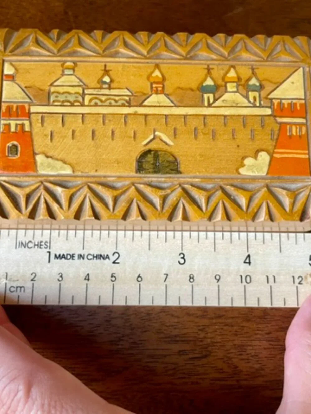 Soviet Era Trinket Wood Box w/ Dome Buildings Handmade
